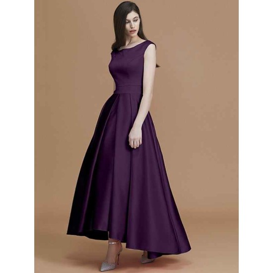 Modern Bateau Sleeveless Asymmetrical Ruffles Satin Bridesmaid Dresses