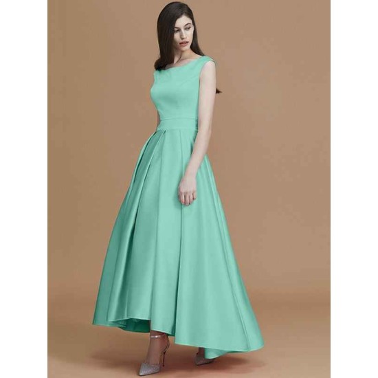 Modern Bateau Sleeveless Asymmetrical Ruffles Satin Bridesmaid Dresses