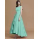 Modern Bateau Sleeveless Asymmetrical Ruffles Satin Bridesmaid Dresses