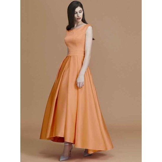 Modern Bateau Sleeveless Asymmetrical Ruffles Satin Bridesmaid Dresses
