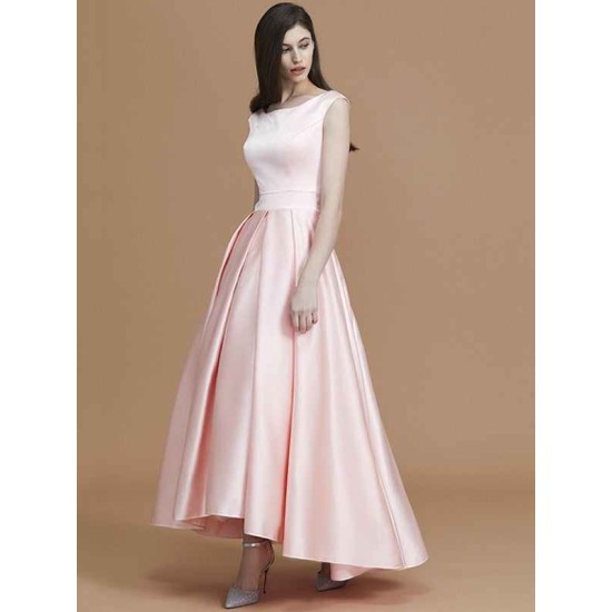 Modern Bateau Sleeveless Asymmetrical Ruffles Satin Bridesmaid Dresses