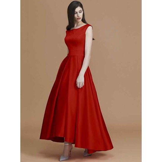 Modern Bateau Sleeveless Asymmetrical Ruffles Satin Bridesmaid Dresses