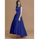 Modern Bateau Sleeveless Asymmetrical Ruffles Satin Bridesmaid Dresses