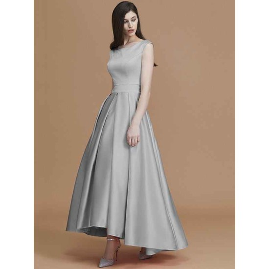 Modern Bateau Sleeveless Asymmetrical Ruffles Satin Bridesmaid Dresses