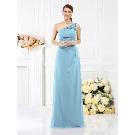 Classy Sleeveless One Shoulders Long Satin Bridesmaid Dresses