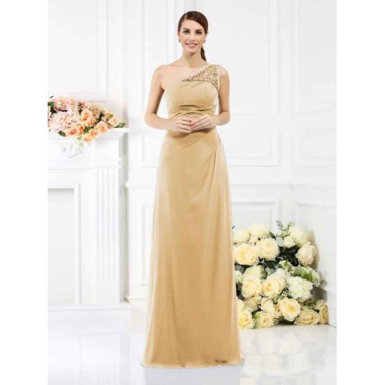 Classy Sleeveless One Shoulders Long Satin Bridesmaid Dresses