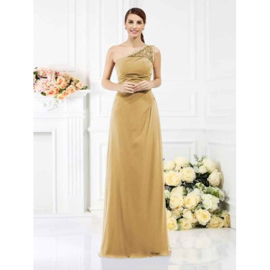 Classy Sleeveless One Shoulders Long Satin Bridesmaid Dresses