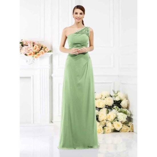 Classy Sleeveless One Shoulders Long Satin Bridesmaid Dresses