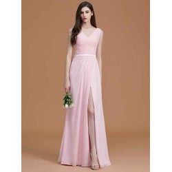 V-Neck Elegant Sleeveless Ruched Chiffon Bridesmaid Dresses