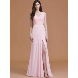V-Neck Elegant Sleeveless Ruched Chiffon Bridesmaid Dresses
