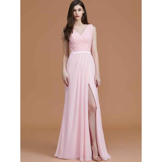 V-Neck Elegant Sleeveless Ruched Chiffon Bridesmaid Dresses