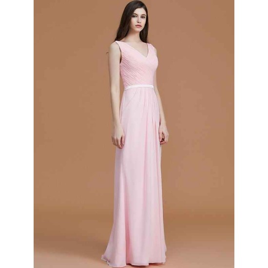 V-Neck Elegant Sleeveless Ruched Chiffon Bridesmaid Dresses