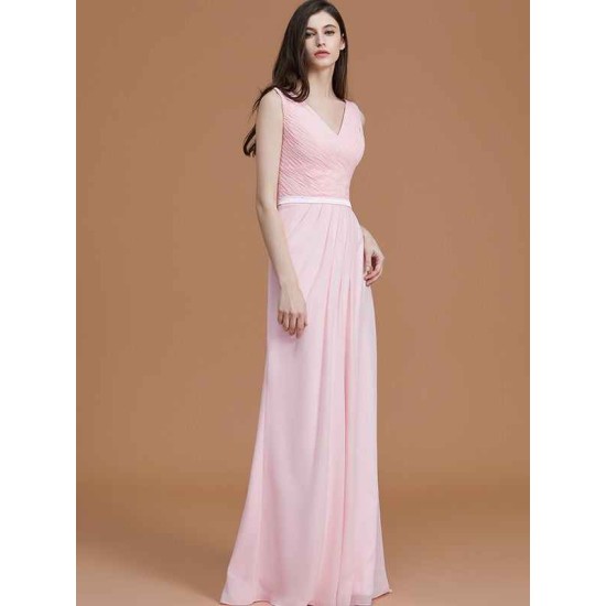 V-Neck Elegant Sleeveless Ruched Chiffon Bridesmaid Dresses
