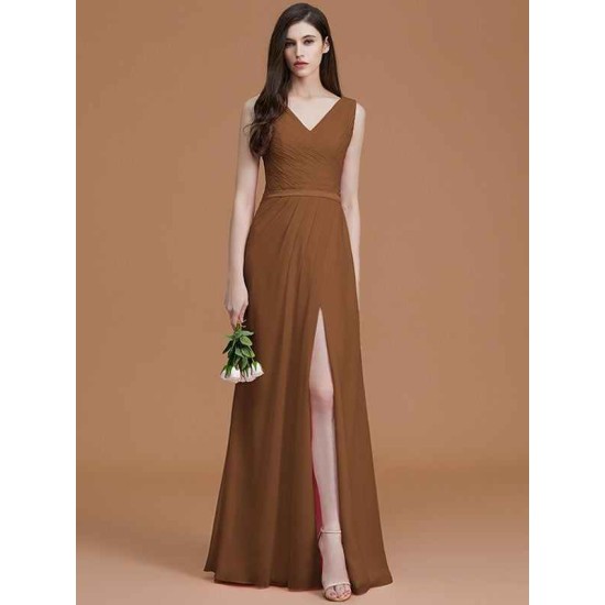 V-Neck Elegant Sleeveless Ruched Chiffon Bridesmaid Dresses
