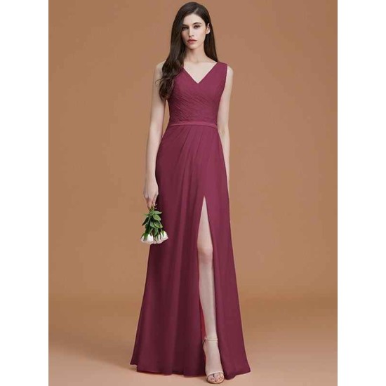 V-Neck Elegant Sleeveless Ruched Chiffon Bridesmaid Dresses