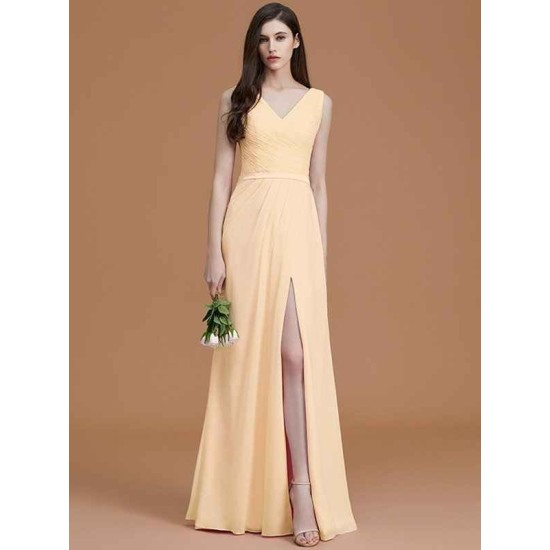 V-Neck Elegant Sleeveless Ruched Chiffon Bridesmaid Dresses