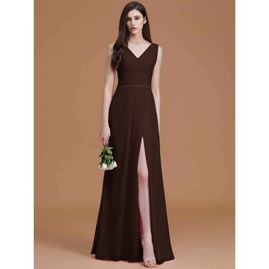 V-Neck Elegant Sleeveless Ruched Chiffon Bridesmaid Dresses