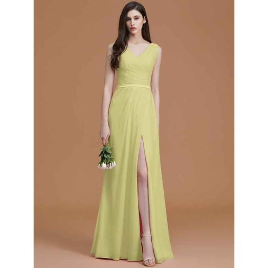 V-Neck Elegant Sleeveless Ruched Chiffon Bridesmaid Dresses