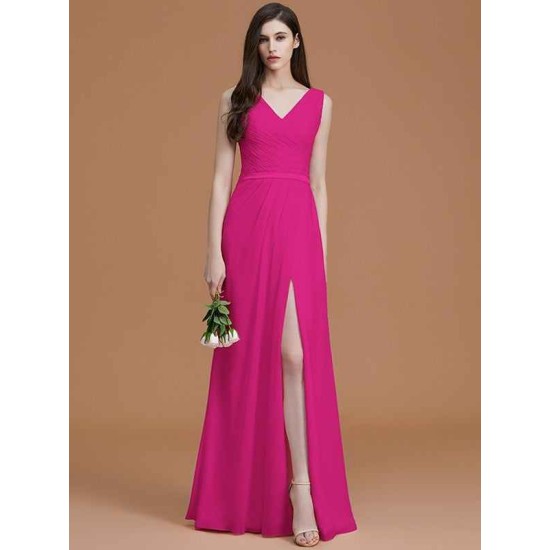 V-Neck Elegant Sleeveless Ruched Chiffon Bridesmaid Dresses