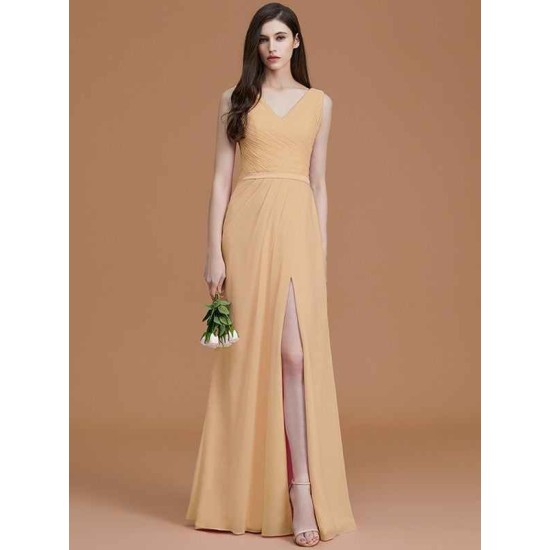 V-Neck Elegant Sleeveless Ruched Chiffon Bridesmaid Dresses