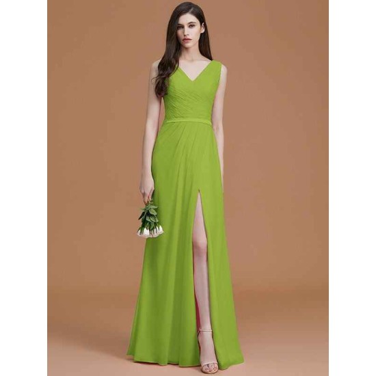 V-Neck Elegant Sleeveless Ruched Chiffon Bridesmaid Dresses
