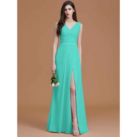 V-Neck Elegant Sleeveless Ruched Chiffon Bridesmaid Dresses
