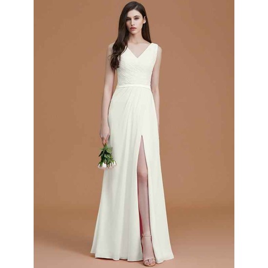V-Neck Elegant Sleeveless Ruched Chiffon Bridesmaid Dresses