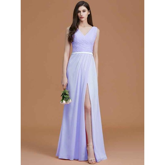 V-Neck Elegant Sleeveless Ruched Chiffon Bridesmaid Dresses