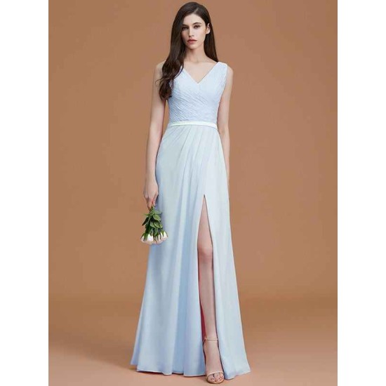 V-Neck Elegant Sleeveless Ruched Chiffon Bridesmaid Dresses