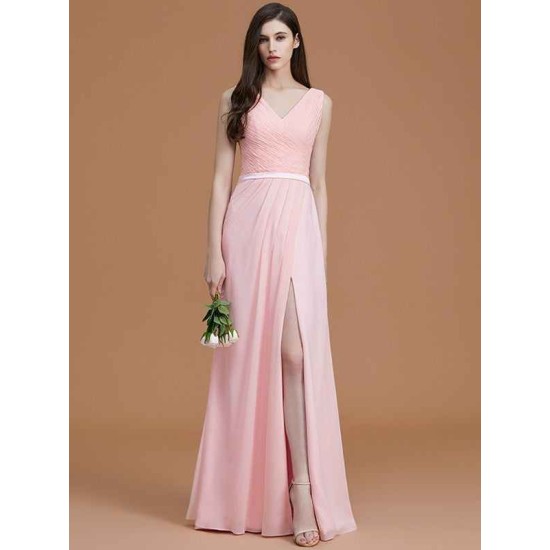V-Neck Elegant Sleeveless Ruched Chiffon Bridesmaid Dresses