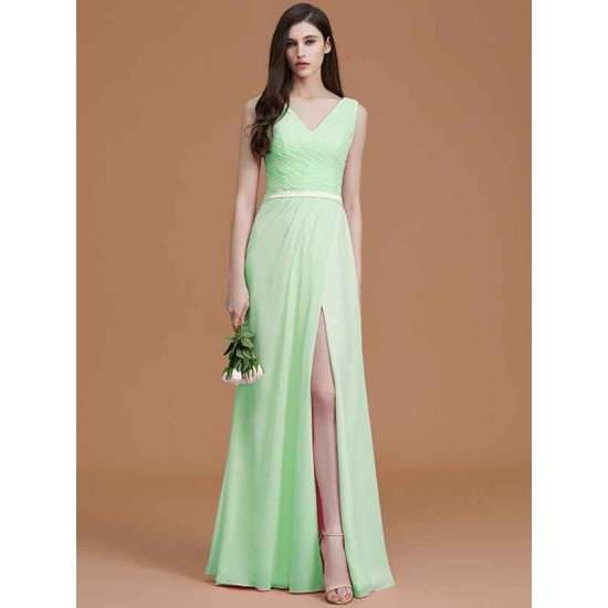 V-Neck Elegant Sleeveless Ruched Chiffon Bridesmaid Dresses