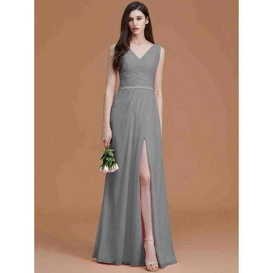 V-Neck Elegant Sleeveless Ruched Chiffon Bridesmaid Dresses
