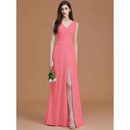 V-Neck Elegant Sleeveless Ruched Chiffon Bridesmaid Dresses