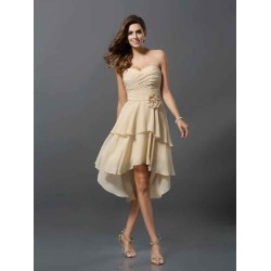 Gorgeous Sweetheart Hand-Made Flower Sleeveless High Low Chiffon Bridesmaid Dresses