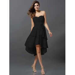 Gorgeous Sweetheart Hand-Made Flower Sleeveless High Low Chiffon Bridesmaid Dresses