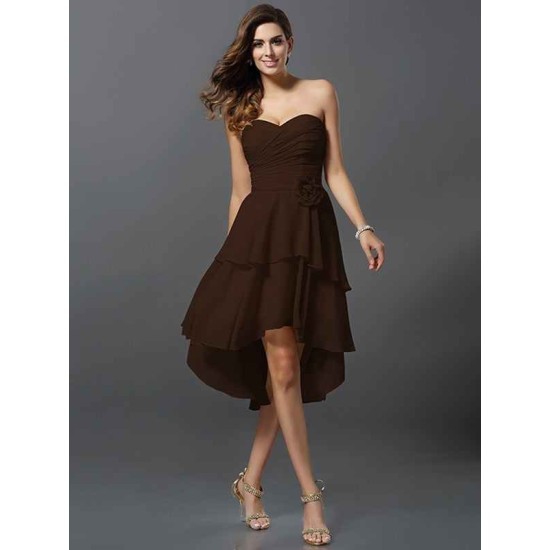 Gorgeous Sweetheart Hand-Made Flower Sleeveless High Low Chiffon Bridesmaid Dresses
