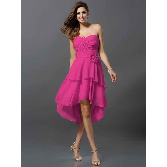 Gorgeous Sweetheart Hand-Made Flower Sleeveless High Low Chiffon Bridesmaid Dresses