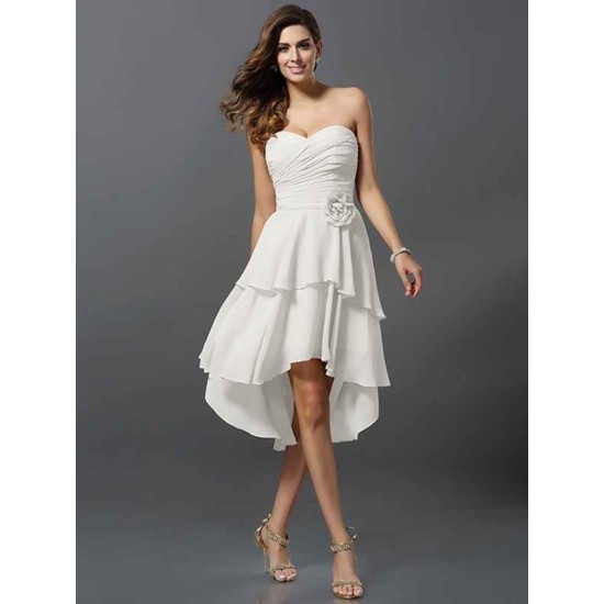 Gorgeous Sweetheart Hand-Made Flower Sleeveless High Low Chiffon Bridesmaid Dresses