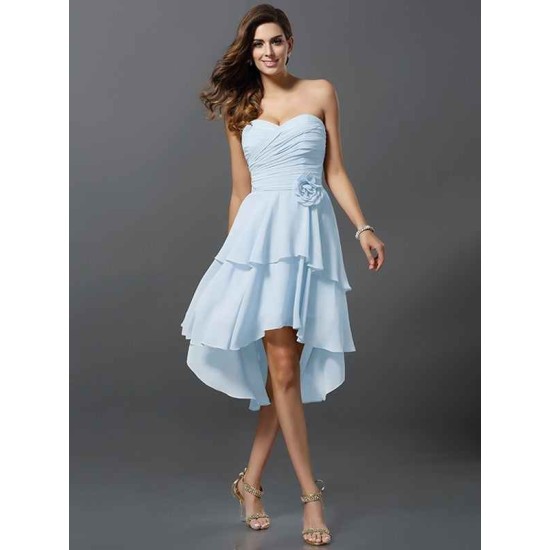 Gorgeous Sweetheart Hand-Made Flower Sleeveless High Low Chiffon Bridesmaid Dresses