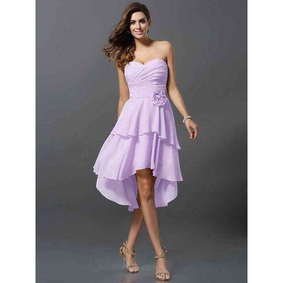 Gorgeous Sweetheart Hand-Made Flower Sleeveless High Low Chiffon Bridesmaid Dresses