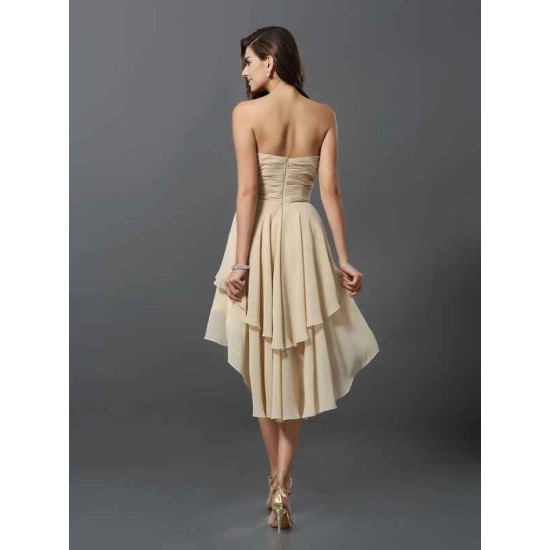 Gorgeous Sweetheart Hand-Made Flower Sleeveless High Low Chiffon Bridesmaid Dresses