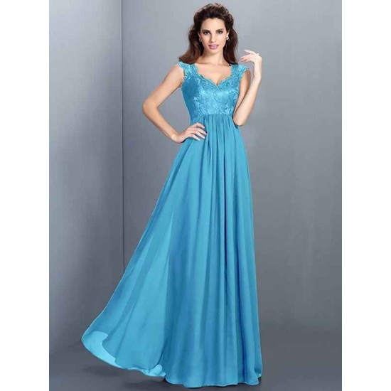 Chic Lace Sleeveless Long Chiffon Bridesmaid Dresses