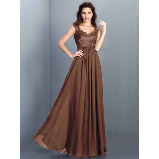 Chic Lace Sleeveless Long Chiffon Bridesmaid Dresses