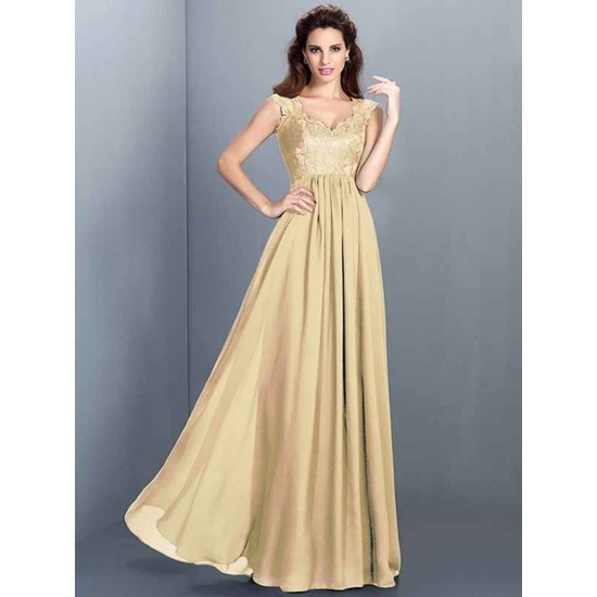 Chic Lace Sleeveless Long Chiffon Bridesmaid Dresses
