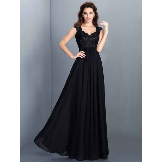 Chic Lace Sleeveless Long Chiffon Bridesmaid Dresses