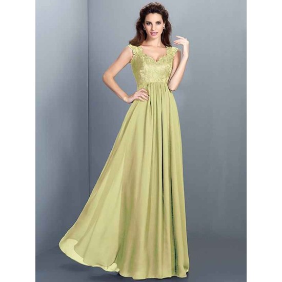 Chic Lace Sleeveless Long Chiffon Bridesmaid Dresses