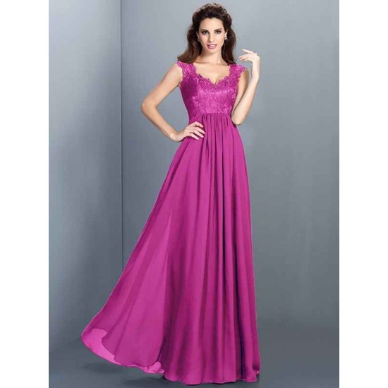 Chic Lace Sleeveless Long Chiffon Bridesmaid Dresses