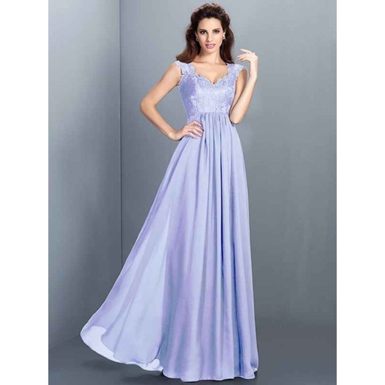 Chic Lace Sleeveless Long Chiffon Bridesmaid Dresses