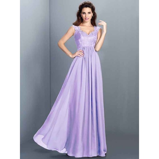 Chic Lace Sleeveless Long Chiffon Bridesmaid Dresses