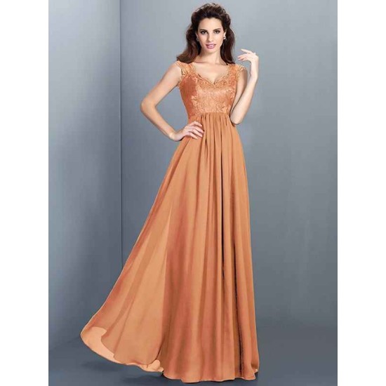 Chic Lace Sleeveless Long Chiffon Bridesmaid Dresses